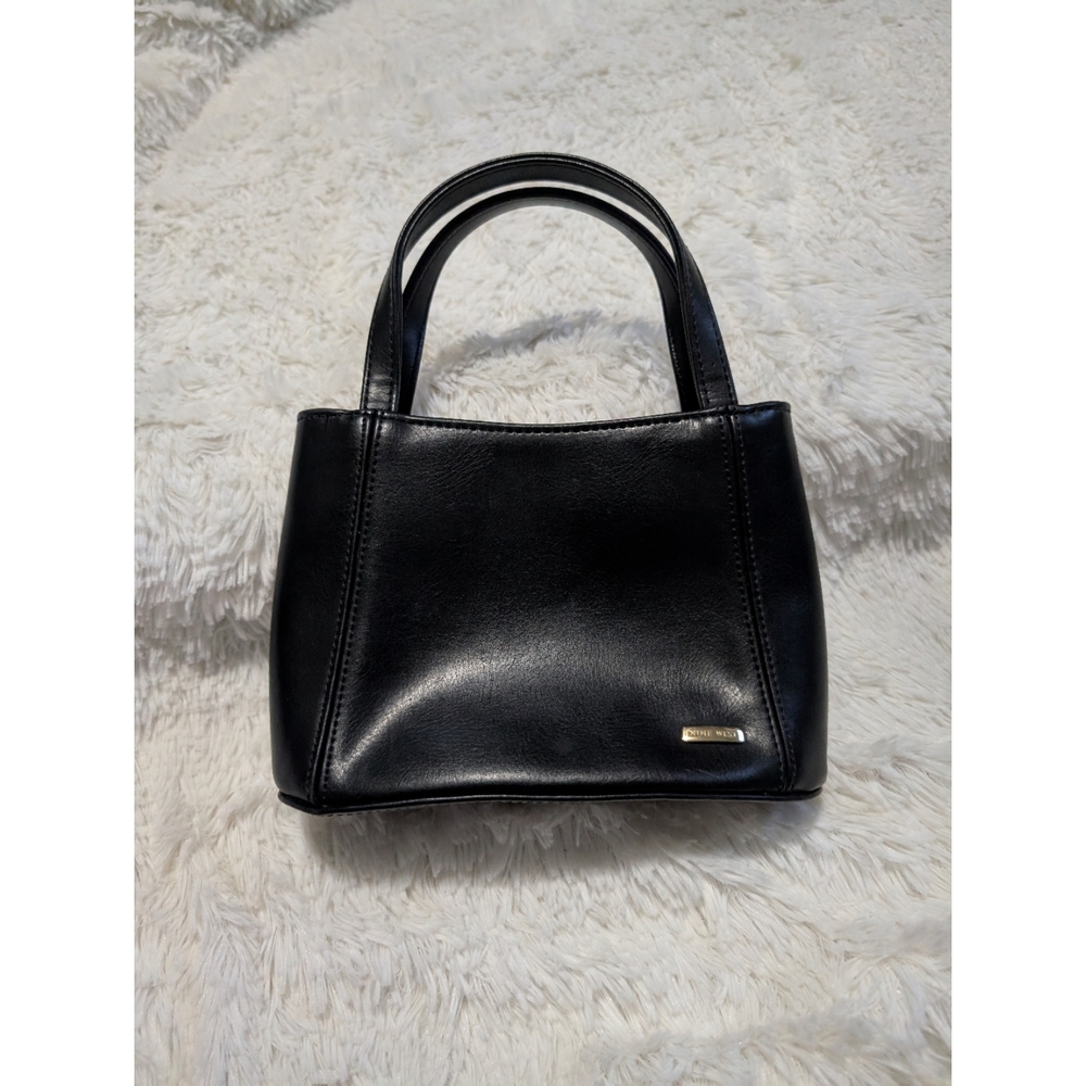 Nine West Black Vegan Leather Mini Handbag Purse Zipper Closure